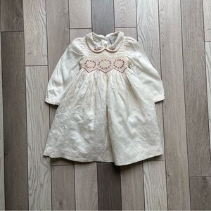 Laura Ashley Cream Dress with Pink Embroidered